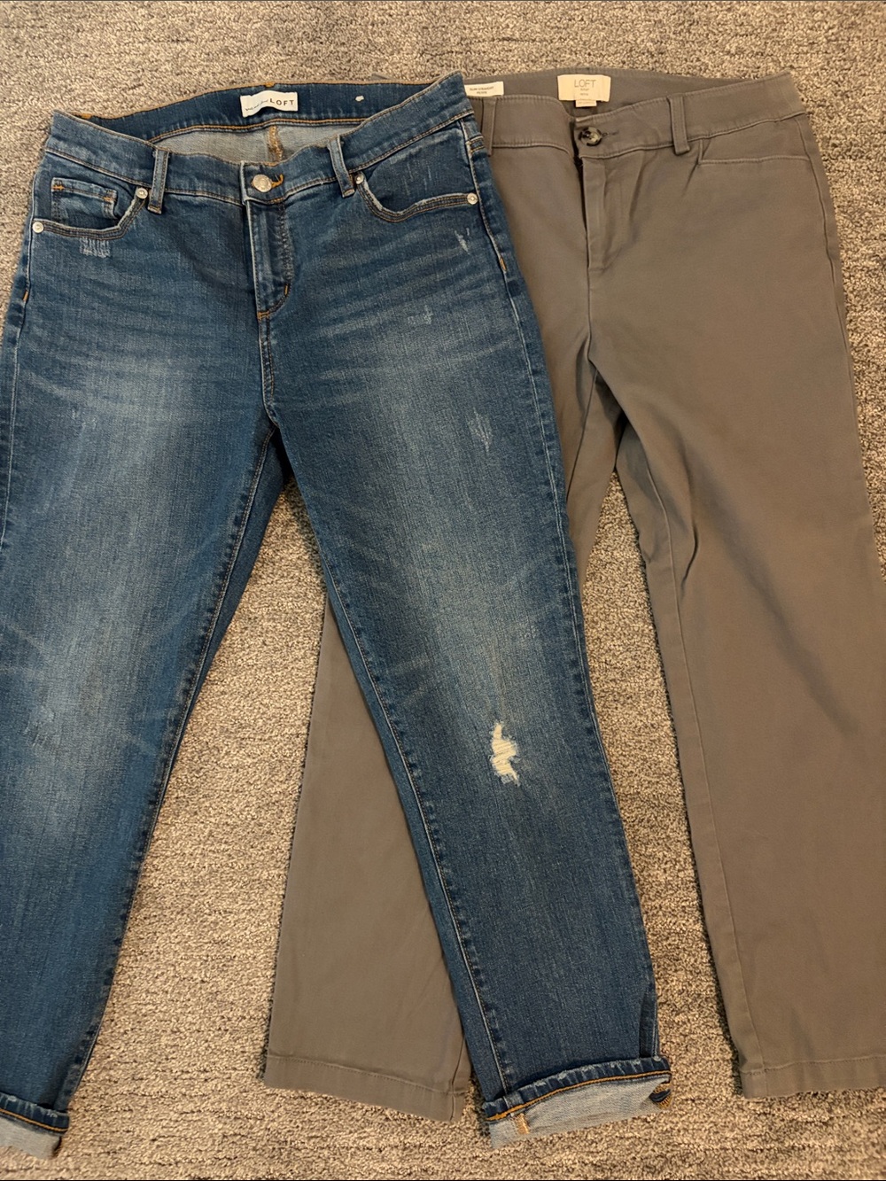 LOFT Blue Distressed Girlfriend Jeans & Gray Slim Straight Pants Duo